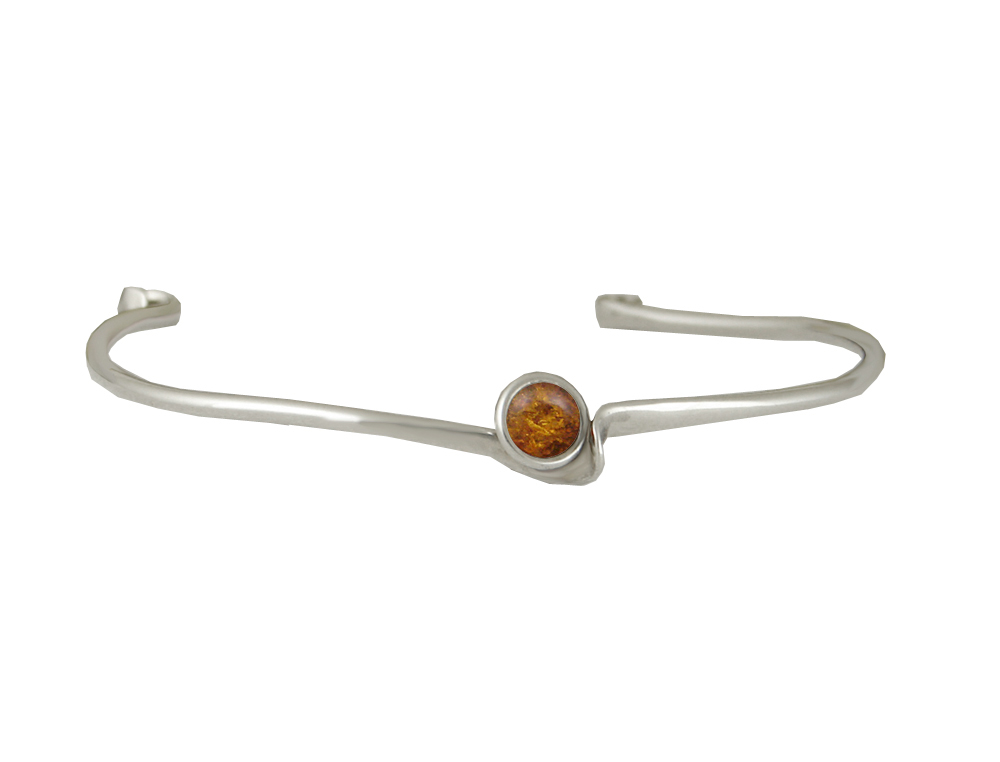 Sterling Silver Wave Cuff Bracelet With Amber